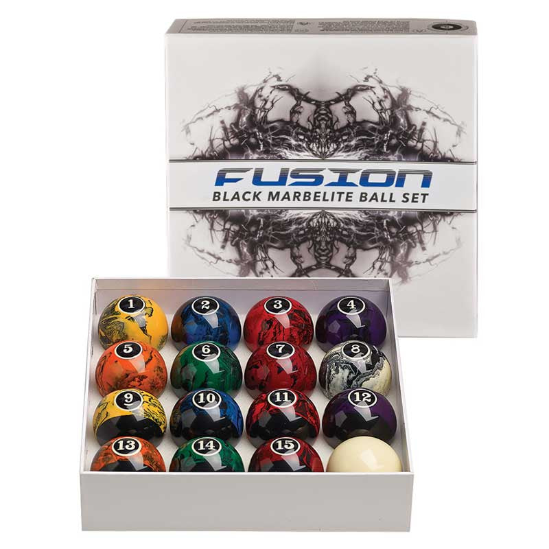 Fusion Black Marbelite Ball Set, Pool Balls, Cue and Case - Olhausen Online